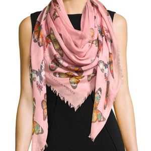 McQueen Bejeweled Butterfly Voile Scarf, Pink/Red